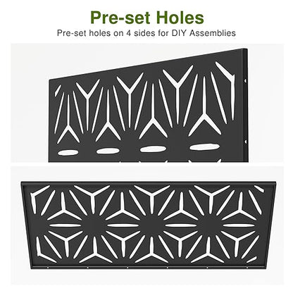 Casaphoria Metal Privacy Screen Outdoor, 72" H x 47" W Freestanding Decorative Privacy Screen for Patio Deck Balcony Garden with Stable Base, Star Black