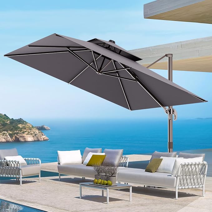 9' X 12' Cantilever Outdoor Patio Umbrellas Double Top Large Rectangle Umbrella by ORYNTREX