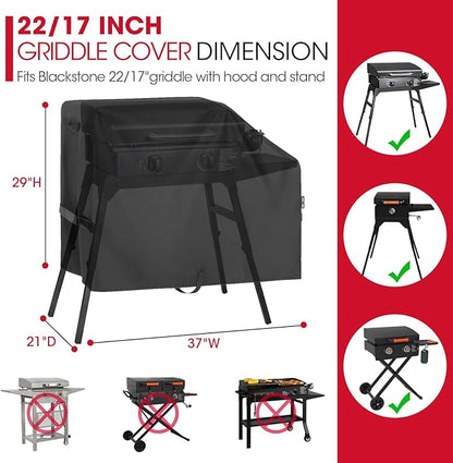 Unicook Griddle Cover for Blackstone 22 Inch and 17 Inch Griddle with Hood and Stand, Heavy Duty Waterproof Outdoor BBQ Grill Cover with Sealed Seam, Black