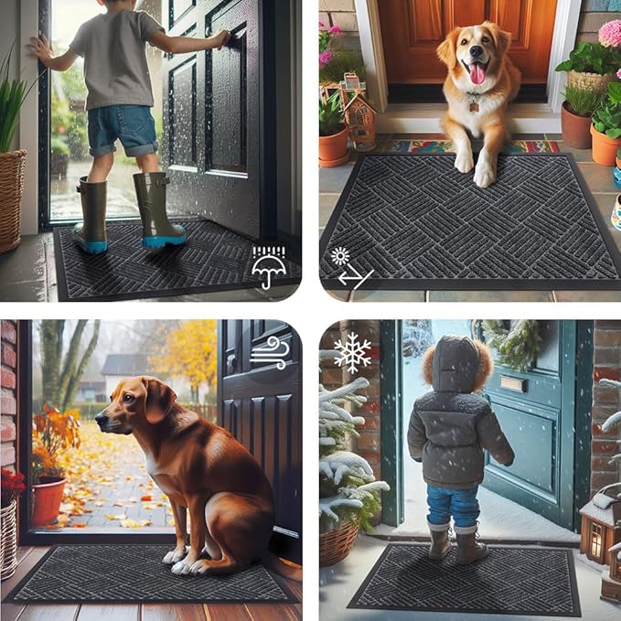 Smiry Front Door Mat Outside Entrance, Heavy Duty Outdoor Indoor Mat, Natural Rubber Doormat, Non Slip, Trap Dirt and Moisture, Easy Clean, Low Profile Patio Porch Entryway Mat, 47x23, Dark Grey