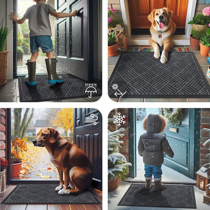 Smiry Front Door Mat Outside Entrance, Heavy Duty Outdoor Indoor Mat, Natural Rubber Doormat, Non Slip, Trap Dirt and Moisture, Easy Clean, Low Profile Patio Porch Entryway Mat, 47x23, Dark Grey