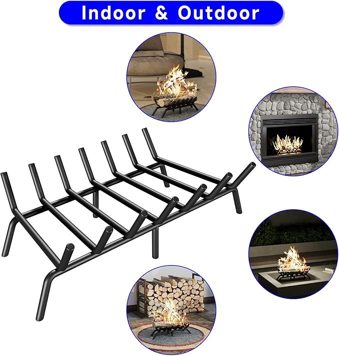 Fireplace Grate 30 Inch, Firewood Log Holder Rack, Heavy Duty Fire Wood Stove Grates for Indoor Outdoor Camping Chimney Hearth Burning Fireplace Accessories Tools