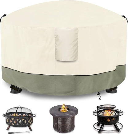 Fire Pit Cover,Outdoor Heavy Duty 600D 100% Waterproof Fire Pit Cover Round,Weatherproof Firepit Covers Round 32" Dia x 24" H,Beige
