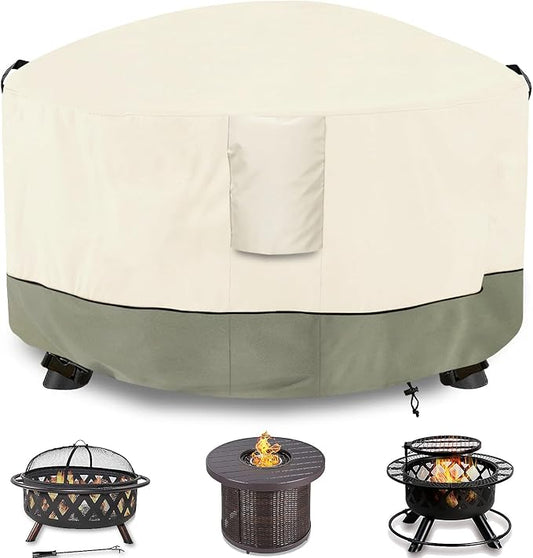 Fire Pit Cover,Outdoor Heavy Duty 600D 100% Waterproof Fire Pit Cover Round,Weatherproof Firepit Covers Round 50" Dia x 24" H,Beige