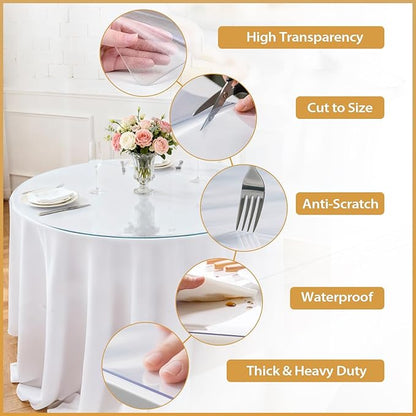 Round Frosted Table Cover Protector 48 Inch - 2mm Thick Waterproof PVC Furniture Protective Pad for Dining Room Tabletop