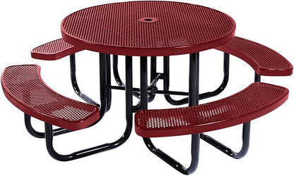 COATEDOUTDOORFURNITURE Heavy-Duty Portable Outdoor Picnic Table with Umbrella Hole, Punched Steel Commercial-Grade Patio Dining Furniture Made in America (46" Round Top, Burgundy)