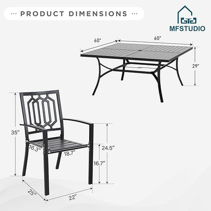 MFSTUDIO Outdoor Dining Set for 8, Metal Patio Table and Chairs Set, Patio Dning Set with Umbrella Hole, 9 Piece Outdoor Patio Furniture Set for Deck Backyard Poolside Garden
