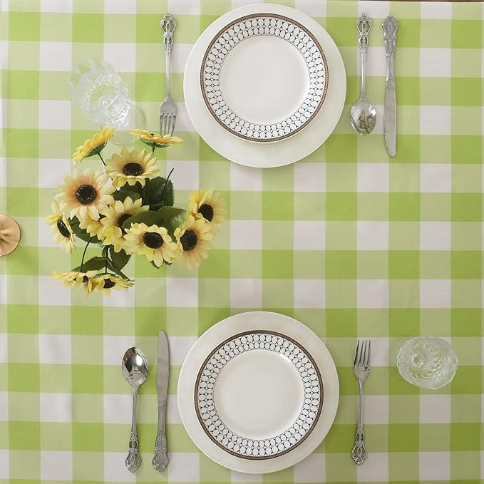Cupuamon 2 Pack Waterproof Polyester Fabic Rectangle Checkered Tablecloth，60x102 Outdoor Table Cloth，Oil Stain Prevention Table Cloth for Pinics and Parties（Emerald and White）