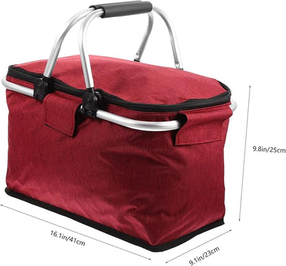 Portable Picnic Basket Handle Insulated Folding Tote Bag for Outdoor Dining Capacity Storage Organizer for Food and Tableware Design