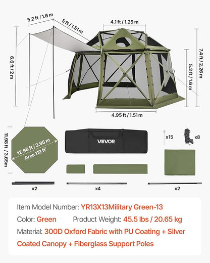 VEVOR Pop up Gazebo Screen Tent, 13 x 13 ft, 13-Sided Spherical Camping Canopy - Image 7