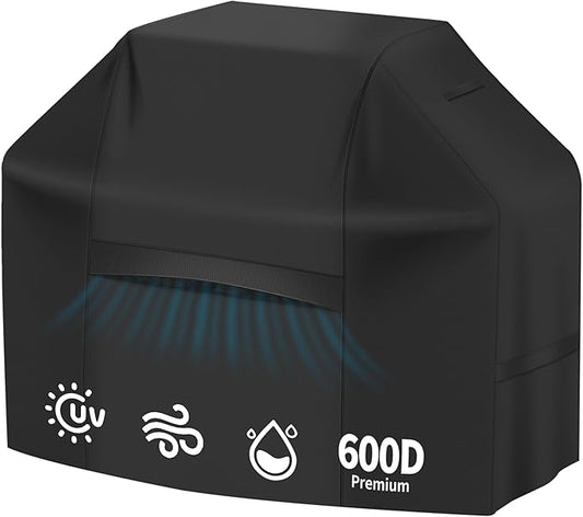 iCOVER Grill Cover 58 inch, BBQ Grill Cover for Outdoor Grill, 600D Heavy-Duty Waterproof Gas Grill Cover, Barbecue Cover for Weber, Charbroil, Brinkmann, Nexgrill and More, Black