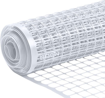 BOEN Garden Fence Temporary Barrier Outdoor Fence for Dog, Rabbit or Deer, Garden Netting Plastic Mesh Plant Protection (4' x 50', White)