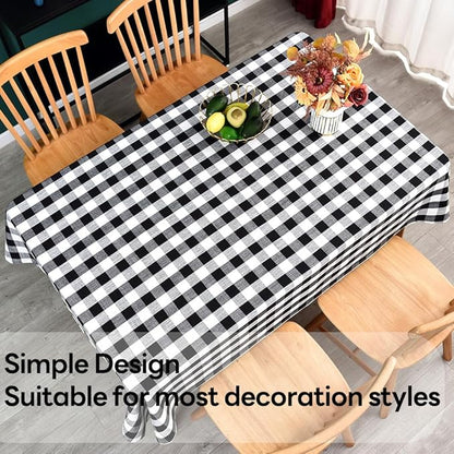 Gingham Tablecloth Rectangle Table Cloth Heavy Duty Cotton Checkered Table Cover for Spring Picnic Kitchen Dining(C-Black, 52x120 inch)