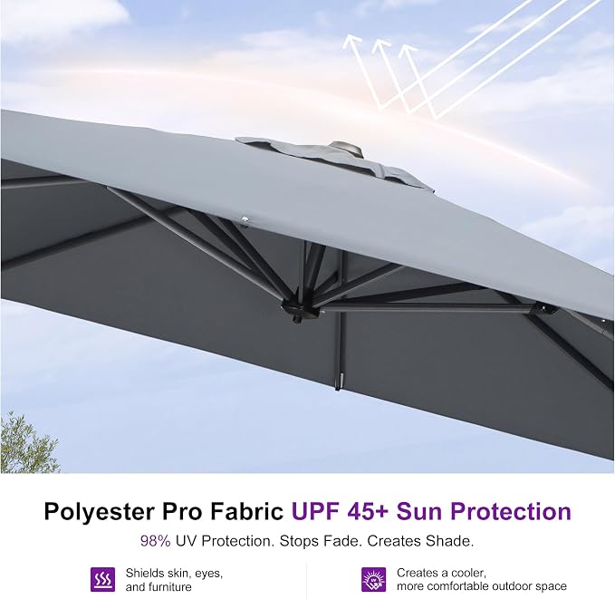 PURPLE LEAF Patio Outdoor Umbrella 9' x 9' Square All-Weather Light Grey | - Image 5