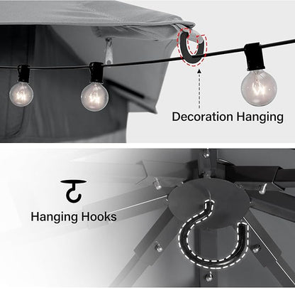 8'x8' Outdoor Gazebo with 50FT String Lights, Metal Heavy Duty Patio Canopy - Image 4
