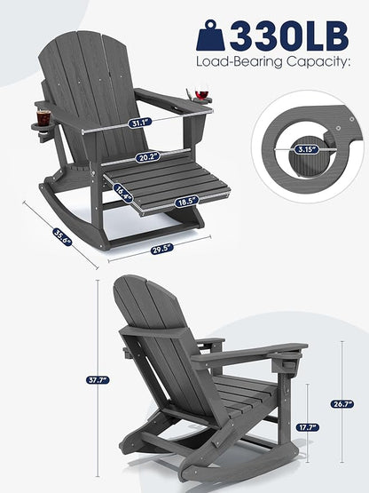 Adirondack Rocking Chair with Ottoman and Cup Holders | HDPE Porch Rocker - Image 2