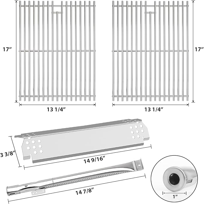 Stainless Cooking Grate,Heat Shield and Burner Kit for Nexgrill Replacement Parts 4-Burner 720-0830H 720-0830H,720-0888N,720-0888,720-0864,720-0896B,for Uniflame,Kenmore,Nexgrill 4&5-Burner Gas Grills