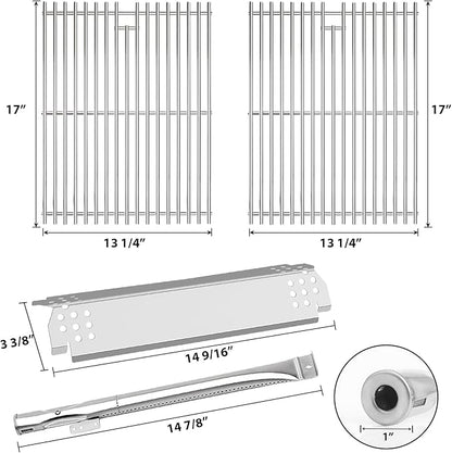 Stainless Cooking Grate,Heat Shield and Burner Kit for Nexgrill Replacement Parts 4-Burner 720-0830H 720-0830H,720-0888N,720-0888,720-0864,720-0896B,for Uniflame,Kenmore,Nexgrill 4&5-Burner Gas Grills