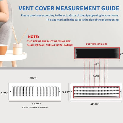 20x4 Vent Register [Duct Opening], Vent Covers for Home Ceiling, Two-Way Ventilation Register, Adjustable Solid Steel Wall Register Vent Cover (20"W x4"H [Duct Opening])