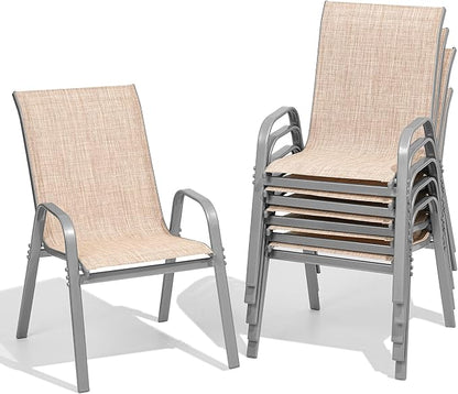 Patio Chairs Set of 6, All Weather Outdoor Dining Chairs | Stackable Dining by Dovov