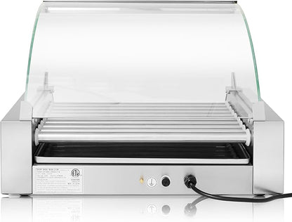 Olde Midway Electric 24 Hot Dog 9 Roller Grill Cooker Machine with Cover 1200-Watt - Commercial Grade