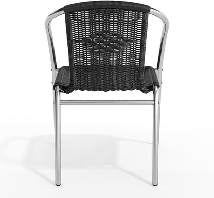 Emma + Oliver Aluminum and Black Rattan Indoor-Outdoor Stack Chair | Outdoor - Image 10