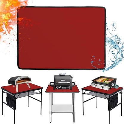 24x36in Heat Resistant Grill Mats for Outdoor Grill to Protect Your Prep Table and Outdoor Grill Table - Fire Proof & Water Proof & Oil Proof BBQ Mat - Red (1mm)