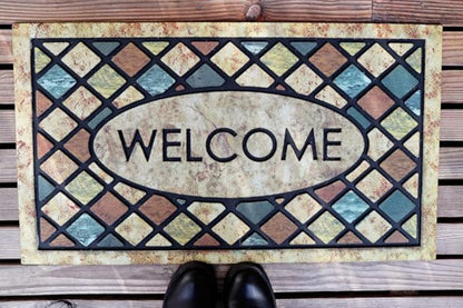 CHICHIC Blue Welcome Door Mat 17x 30 Inch Front Doormat Outdoors for Home Entrance Outdoors Mat for Outside Entry Way Doormat Entry Rugs, Heavy Duty Non Slip Rubber Back Low Profile