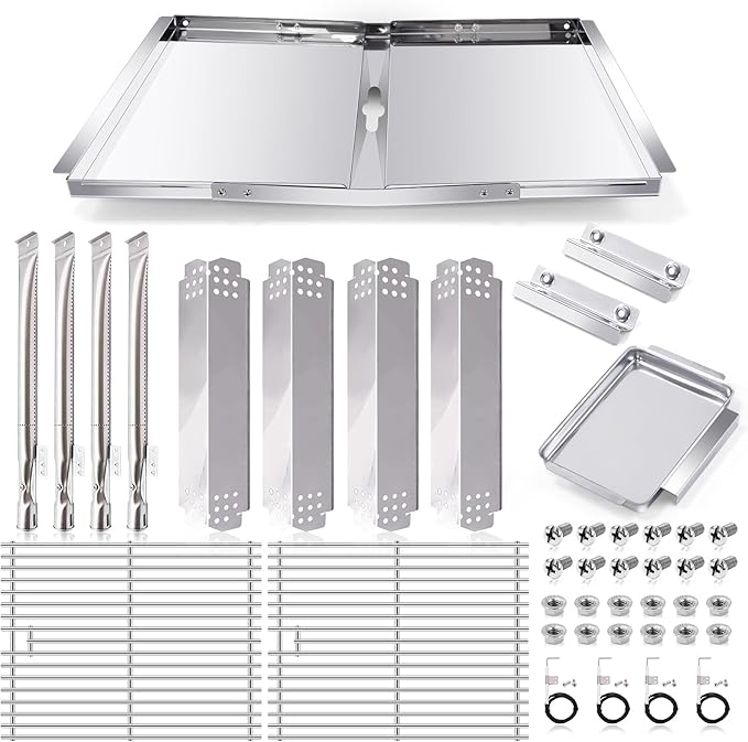 Adjustable 24''-30'' Grease Tray, Grill Replacement Parts for Nexgrill 4 Burner 720-0830H, 720-0783E, 720-0888, 720-0888N, 720-0830A, 17'' Cooking Grates, Heat Plates Shield, Burner Tubes and Igniters