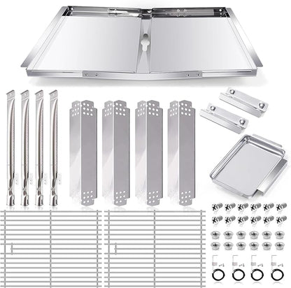 Adjustable 24''-30'' Grease Tray, Grill Replacement Parts for Nexgrill 4 Burner 720-0830H, 720-0783E, 720-0888, 720-0888N, 720-0830A, 17'' Cooking Grates, Heat Plates Shield, Burner Tubes and Igniters