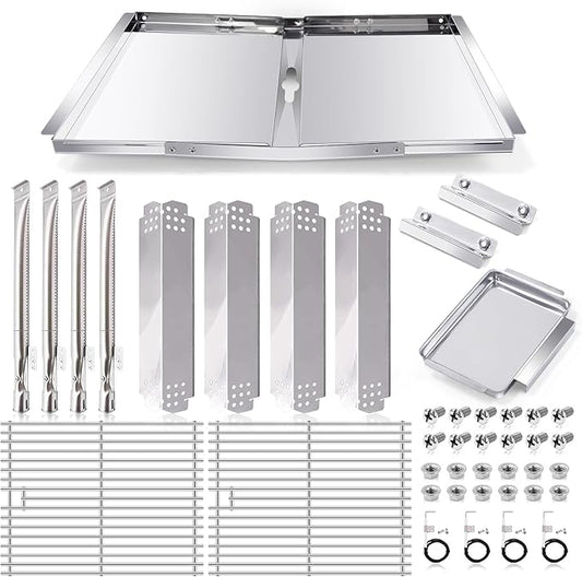 Adjustable 24''-30'' Grease Tray, Grill Replacement Parts for Nexgrill 4 Burner 720-0830H, 720-0783E, 720-0888, 720-0888N, 720-0830A, 17'' Cooking Grates, Heat Plates Shield, Burner Tubes and Igniters