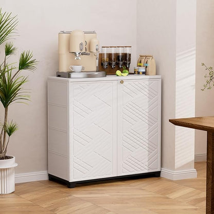 Outdoor/Indoor Storage Box,Resin and Plastic Storage Cabinet Waterproof,Outdoor Cabinet for Patio/Garden/Balcony/Backyard/All Room(with 3 Shelves)-White
