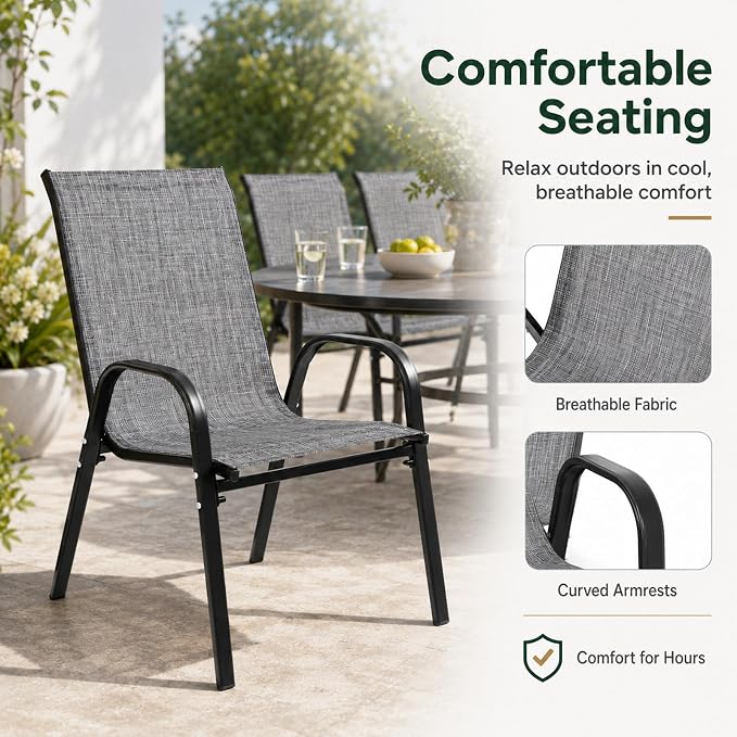 Majnesvon Outdoor Patio Chairs Set of 8, Stackable Patio Chairs, Front Porch - Image 4