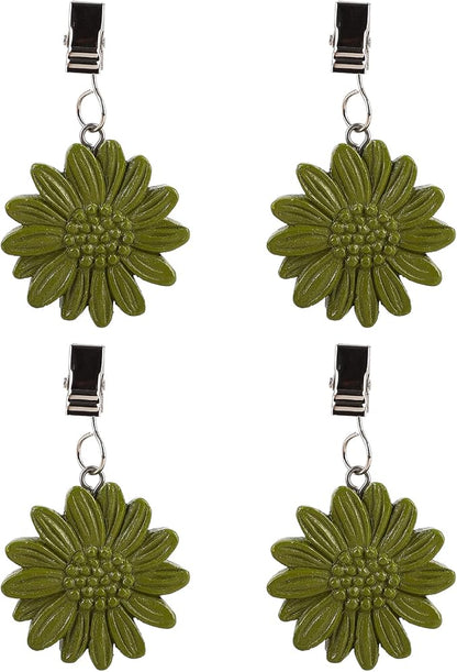 TwoFish Home Set of 4 Green Sunflower Resin Tablecloth Weights Clips Green Sunflower Handicraft Tablecloth Clamps Pack of 4