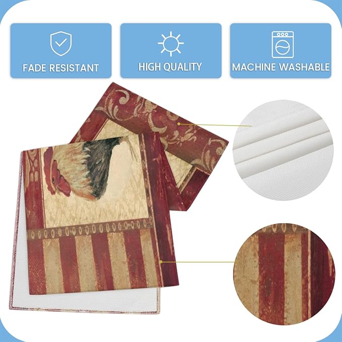 Vintage Watercolor Rooster Table Runner Kitchen Dining Table Runner 13*36in Table Center Decor for Indoor Outdoor Home Holiday Party