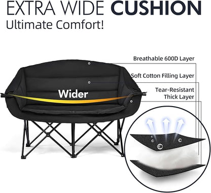 Double Camping Chair Loveseat -2 Person Oversized Padded Outdoor Camp Couch | - Image 3