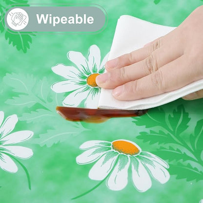 misaya Rectangle Waterproof Vinyl Table Cloth, Wipeable Tablecloth with Flannel Backing, Plastic Table Cover for Dinner, Picnic, Indoor and Outdoor (Green Daisy, 60" x 84")
