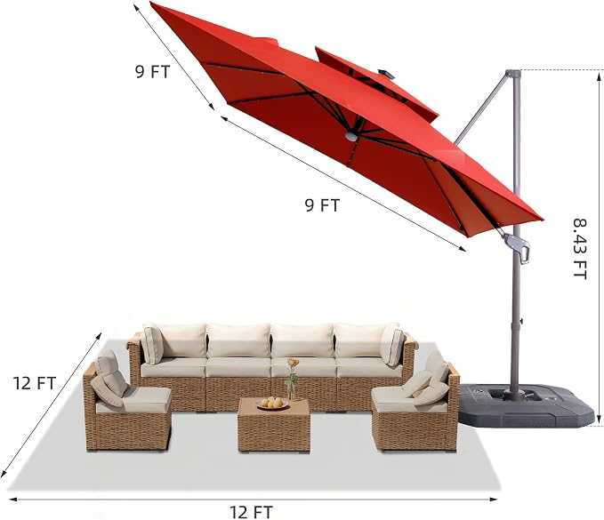 JZAC & QZYD 9x9 FT Cantilever Offset Patio Umbrella - Image 4