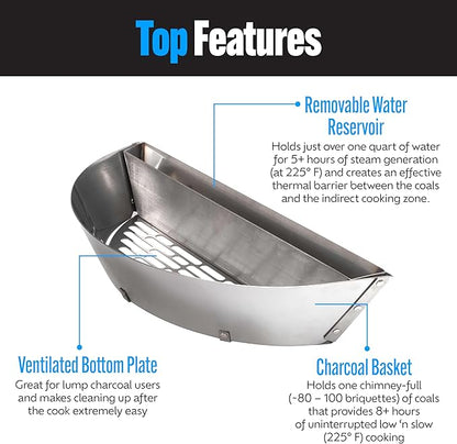 SnS Grills Slow ‘N Sear Charcoal Inserts for Low ‘N Slow & High-Heat Cooking - Patented Stainless Steel Accessories for Weber Summit and Similar Kettle Grills - Low Profile 22"