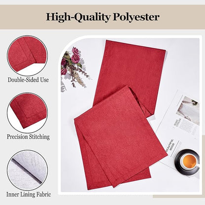 Mebakuk Linen Farmhouse Table Runner Large Burlap Style Soft and Waterproof Decorative Fabric Runner for Outdoor Wedding and Dinner (14 x 60 Inch, Red)
