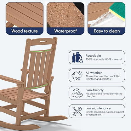 Oversized HDPE Outdoor Rocking Chair Set of 2, All-Weather, Teak | Heavy Duty - Image 7