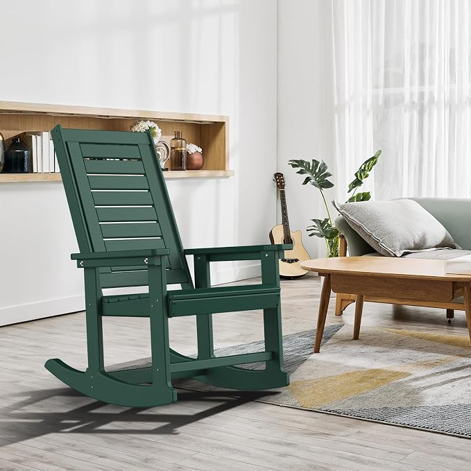 GREENVINES Oversized Outdoor Rocking Chairs Set of 2, HDPE Rocker, Forest | - Image 2