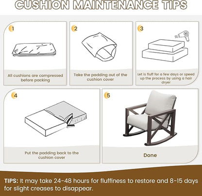 UDPATIO Rocking Chair Outdoor Oversized Metal Bistro Set 6.5" Cushion Beige | 3 - Image 9