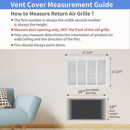 16"W x 10"H [Duct Opening Size] Steel Return Air Grille, Air Return Vent Cover for Ceiling and Sidewall - HVAC Air Vent Covers - [Outer Dimensions: 17.75"W x 11.75"H]