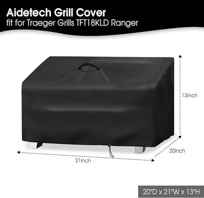 Grill Cover for Traeger TFT18KLD Ranger, Waterproof Dustproof Tabletop Grill Smoker Cover- 20x21x13 in, Black