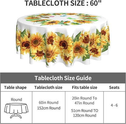 Sunflower's Round Tablecloth Sunflower Tablecloth 60 Inch Waterproof Rustic Table Cloth Fabric Farmhouse Stripe Decorative for Picnic Party Holiday Home Indoor Outdoor