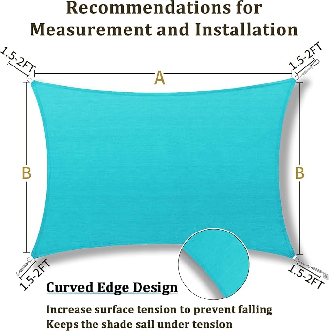 Shade&Beyond 9'x15' Sun Shade Sail Canopy Rectangle, UV Block Breathable Curved - Image 5