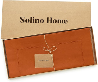 Solino Home Cinnamon Hemstitch Table Runner 36 Inches - Cotton Linen Small Table Runner 14 x 36 Inch Ideal for Dresser and Coffee Tables