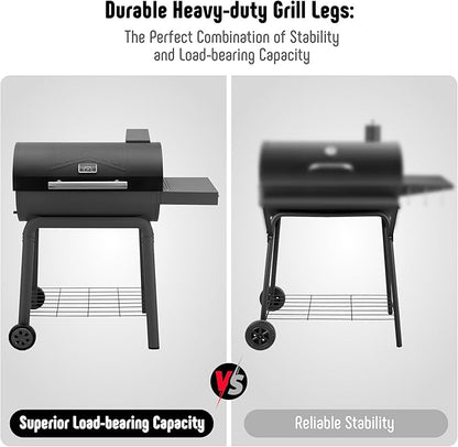 BBQ Charcoal Grill with Side Table, 30-In Heavy Duty Outdoor BBQ Grill with 647 Sq. In Cooking Area for Outdoor Barbecue in Backyard, Patio and Parties, Black