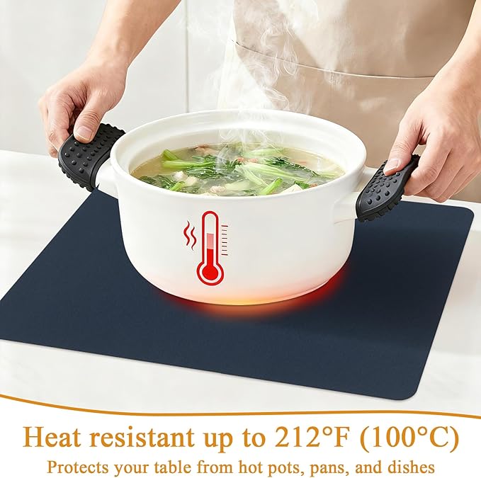 SHACOS Placemats Set of 6 Faux Leather Waterproof Leakproof Wipeable PU Non-Slip Vinyl Place Mats Heat Resistant Table Mats for Kitchen Dining Table Indoor Outdoor, Navy Blue